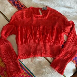 Rachel Comey Vibrant Red Smocked Blouse